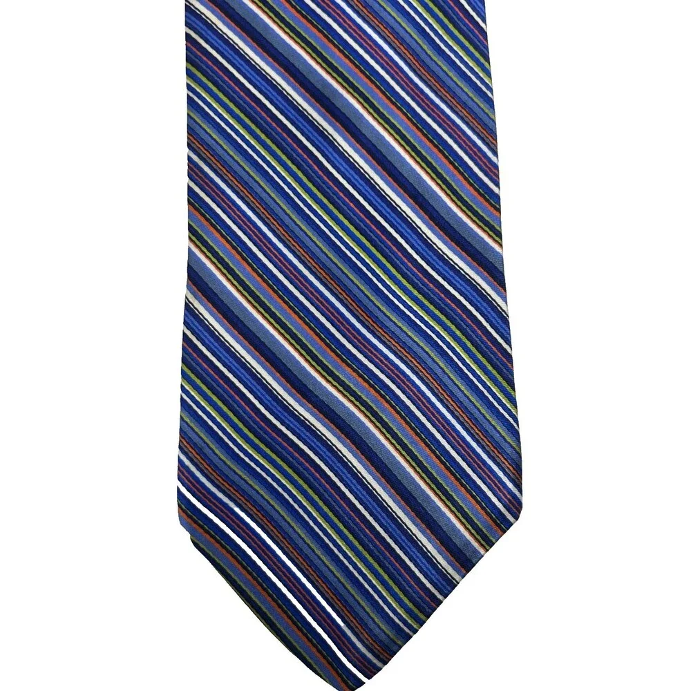 Tommy Hilfiger Silk Tie Blue Green Orange Multi Stripe Classic‎ 58